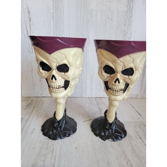 Vintage goblet skeleton skull plastic cup skull Halloween set party - Picture 4 of 10